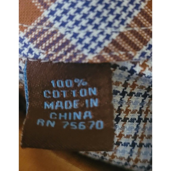 Tattersall London Mens Long Sleeve Dress Shirt Blue Brown 17 34/35 Contrast - Picture 5 of 6